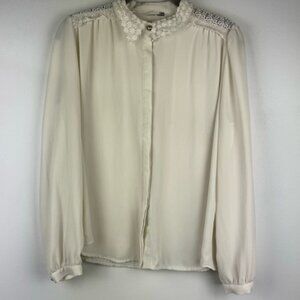 Love Feminine Lace Detail Ivory Button Up Blouse, Estimated